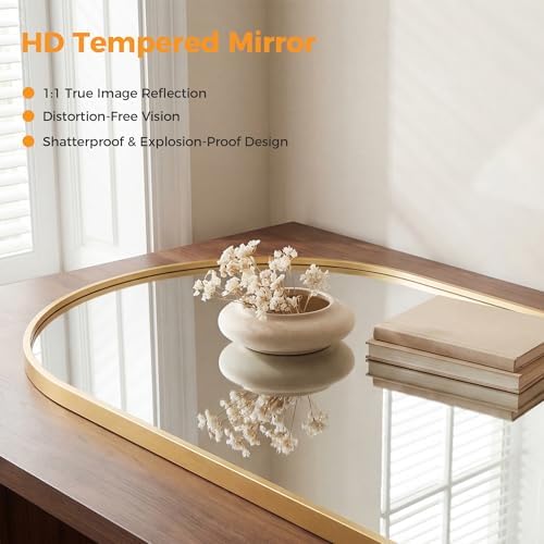 NEWBULIG 22"x30" Arched Wall Mirror, Bathroom Mirrors for Over Sink, Gold | Matte Metal Framed Vanity Mirror with Tempered Glass, Entryway, Living Room, Bedroom