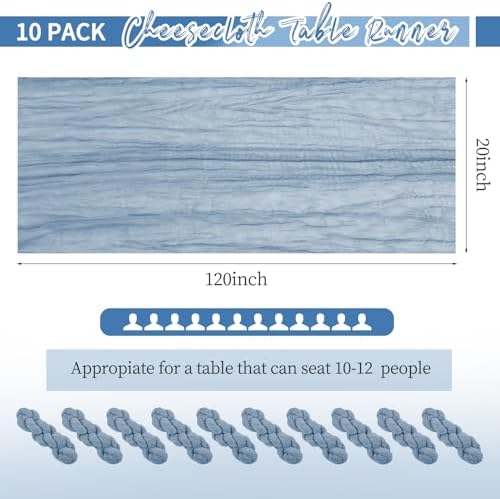 10 Pack Dusty Blue Table Runner 10Ft Cheesecloth Table Runner Boho Gauze Cheese Cloth Table Runners Romantic Long Sheer Fabric Table Runners for Wedding Party Bridal Shower
