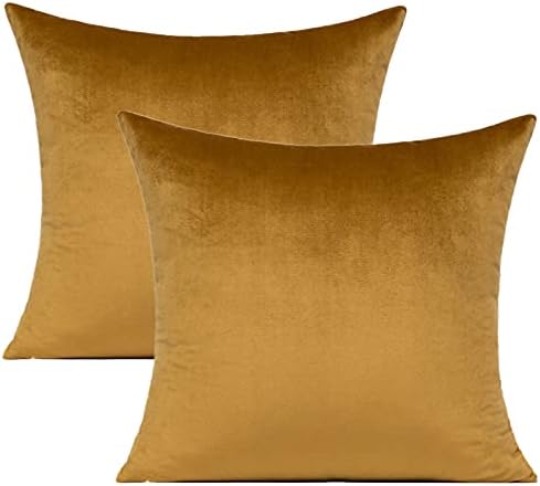 VAKADO Gold Velvet Throw Pillow Covers 22x22 Christmas Decorations Square Cozy Soft Solid Color Decorative Cushion Cases Home Decor for Couch Patio Sofa Bedroom Car Set of 2