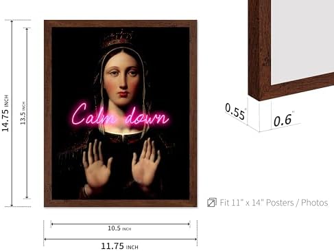 Poster Master Calm Down Print - The Virgin With The Crown Poster - Altered & Pop Art - Housewarming Gift for Men & Women - Chic Decor for Bedroom, Living Room or Dorm - 11x14 Brown Framed