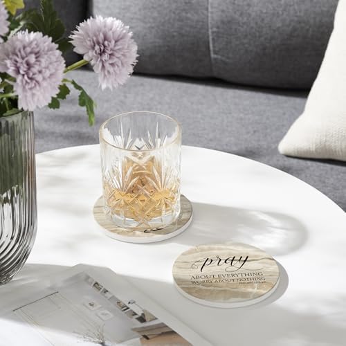Coasters for Drinks with Bible Verses, Set of 6 Absorbent Drinks Coasters with Holder, Christian Gifts