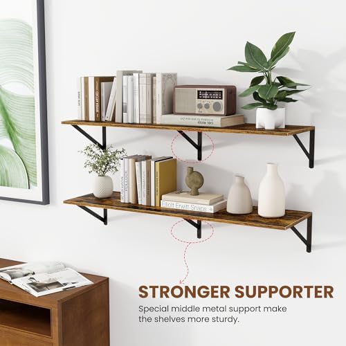 Heimlove 40W x 12D Deep Floating Shelves Set of 2 Rustic Brown