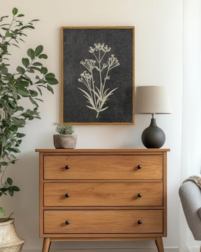 WHASAYART Framed Black and White Botanical Flower Canvas Wall Art 12x16in | Minimalist Silhouette Floral Painting Print Artwork, Organic Modern Wildflower Wall Decor for Living Room Bedroom Bathroom