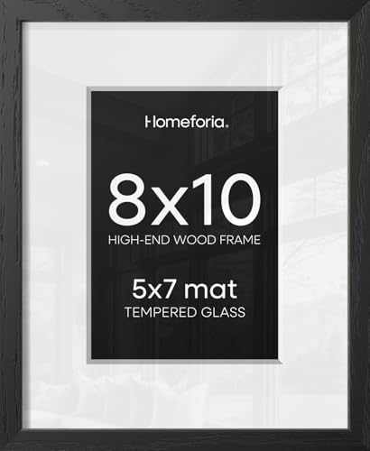 Homeforia 8x10 Black Oak Picture Frame, High-End Wood, 5x7 Mat, Glass