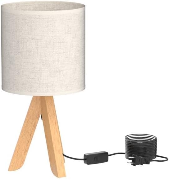 HAITRAL Small Bedside Table Lamp - Wooden Tripod Nightstand Lamp