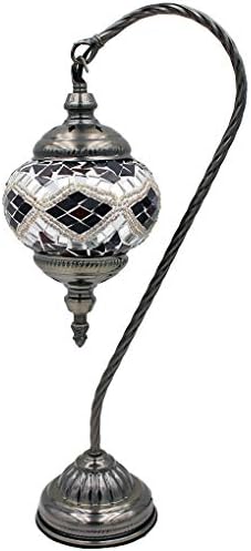 SILVERFEVER Handcrafted Mosaic Turkish Lamp Moroccan Glass Table Desk Bedside Light Bronze Base with E12 Bulb (Multi Wave Lattern)