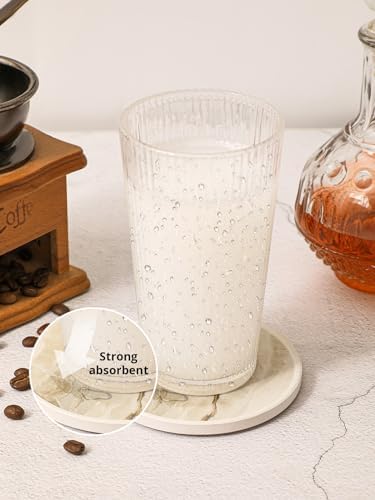 LIFVER Coasters for Coffee Table, Coasters for Drinks Absorbent, Drink Coasters, Housewarming Gift, Home Decor, Set of 6, Farmhouse Coaster Set with Holder, 4 Inches, Sandstone Style