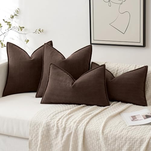 MIULEE Pack of 2 Reddish Brown Euro Shams Chenille Pillow Covers 22x22 Inch