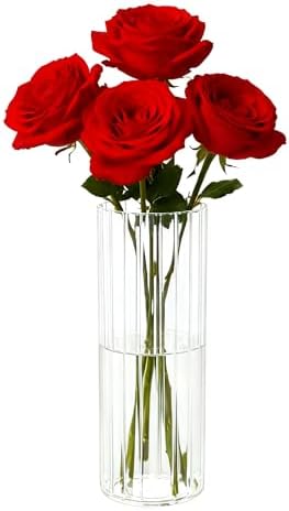 Flower Vase, Non-breakable Vase for Flower, Ribbed Acrylic Vase, 5"W x 16"H Tall Clear Cylinder Vases for Centerpieces, Living Room, Dining Table, Office, Bookshelf Decoration Housewarming Gift