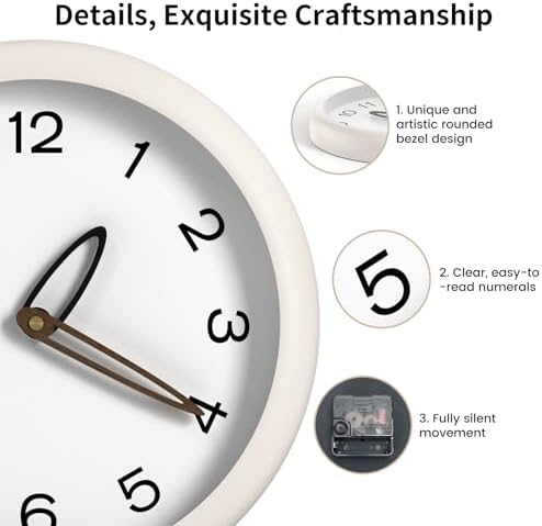 12 Inch Silent Quartz Wall Clock Battery Operated Clock (Off White)