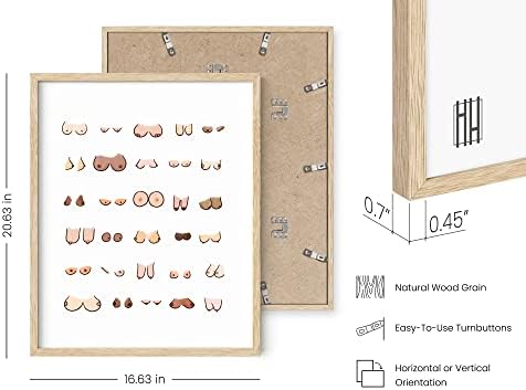 HAUS AND HUES Funny Bathroom Wall Art – Boobs Poster, Witty Restroom Prints, Humorous Washroom Artwork, Fun Wall Accent (16x20, Beige Frame)