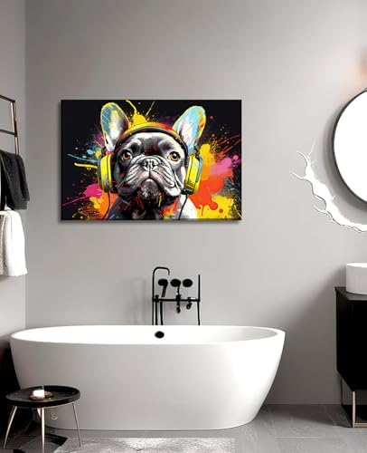 French Bulldog Canvas Wall Art Dog Wall Decor Animal Painting Prints Graffiti Pet Picture Modern Artwork for Living Room Bedroom Home Office Decor Framed(Gog-2,12.00"x18.00")