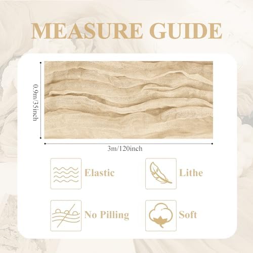 Asee'm Sand Cheesecloth Table Runner 10FT Summer Boho Gauze Sheer Rustic