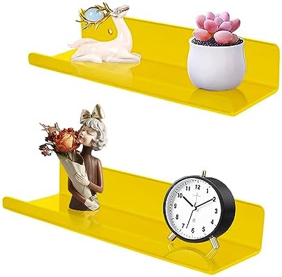 ROYALITA 2-Pack Small Acrylic Shelves Wall Mounted, 12 in Display Shelves