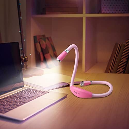 Neck Book Light, LED Reading Lamp, USB-C Rechargeable, Hands Free, 4 LED Bulbs, 4 Adjustable Brightness, for Reading in Bed or Reading in Car Lamp (Pink)