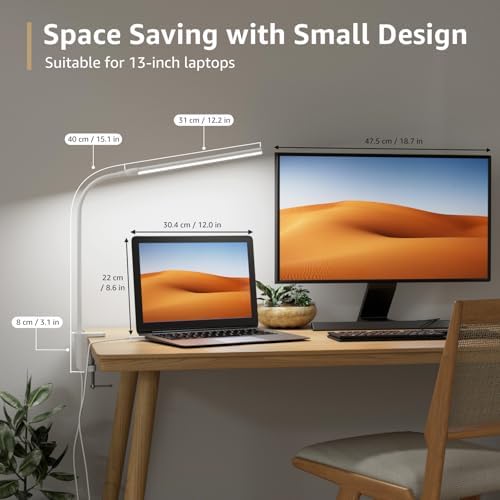 Lepro Small Desk Lamp with Clamp, LED Reading Lamps, 460LM, 5W, White