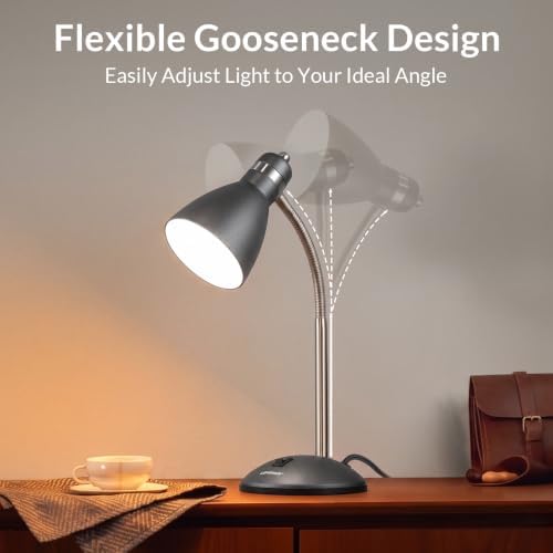 LEPOWER Metal Desk Lamp, Adjustable GooseNeck Reading Light for Bedroom