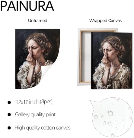PAINURA Funny Bathroom Wall Art Set of 3 Canvas Prints Black Retro Vintage Waterproof Perfect for Bathroom Kitchen Living Room Bedroom Office,Hotel Restaurant Bar (16" L X 12" W, Wrapped Canvas)