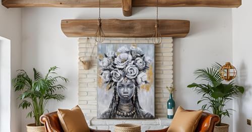 Yihui Arts Black Woman Queen Picture - Modern Hand Painted Textured Canvas Print Wall Art for Living Room, Bedroom, Bathroom Decor