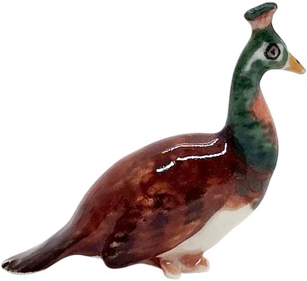 WitnyStore Tiny 1½" Multicolor Peahen Peacock Peafowl Bird Figurine - Miniature Hand Made Painted Ceramic Birds Aves Colorful Porcelain Feathered Animals Cute Decorative Collectible Figure Décor Gifts