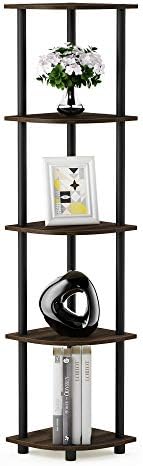 Furinno TURN-N-TUBE Corner Shelf, 5-Tier Corner Bookshelf, Open Storage Shelves, for Organization and Storage, Living Room, Home Office, Garage, Bedroom, Columbia Walnut