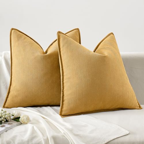 MIULEE Pack of 2 Gold Euro Shams Chenille Pillow Covers 24x24 Inch