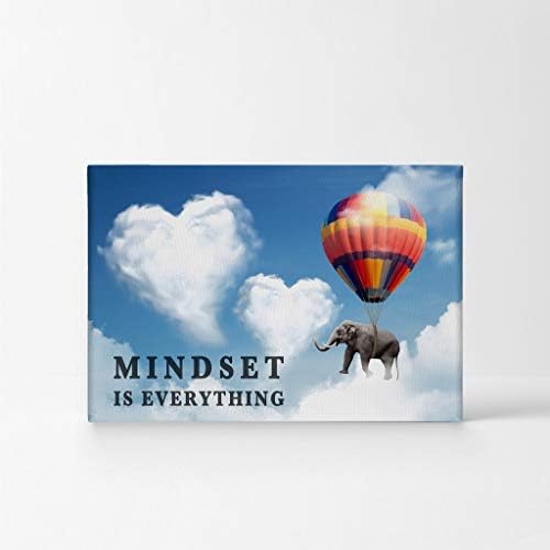 Smile Art Design Mindset is Everything Quote Elephant with Balloon Blue Sky Motivational Wall Art Canvas Print Inspirational Wall Art Entrepreneur Quote Office Decor Artwork Gift Ready to Hang 24x36