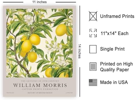 Poster Master William Morris Lemon Tree Print - Botanical Art - Fruit Art - Exhibition Piece - Floral Design - Aesthetic Print - Colorful Kitchen Wall Decor - 11x14 UNFRAMED
