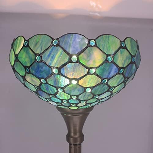 Tiffany Floor Lamp Stained Glass Torch 12X12X67 Inch Sea Blue Pearl