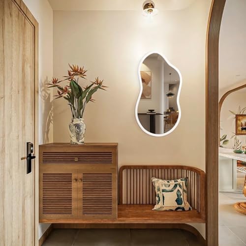 AAZZKANG Small Wall Mirror with Irregular Wood Framed Decorative White Hanging Mirrors for Bedroom Dressing Room Living Room Bathroom Entryway