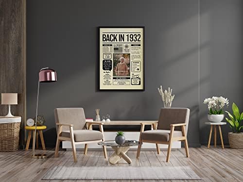 Personalized 93 year old birthday gifts - Back in 1932 Poster - Centerpiece Table Decorations 93rd Birthday Party - Custom Born in 1932 Newspaper Vintage Poster for Men, Women
