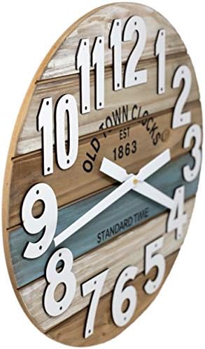 30" Wooden Multi-Color Maritime Coastal Beach Large Number Wall Clock (Blue, 30 inch)