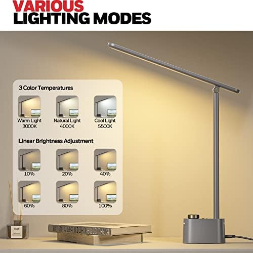 Honeywell HWT-H01 LED Desk Lamp, Foldable & Stepless Dimmable, Gray