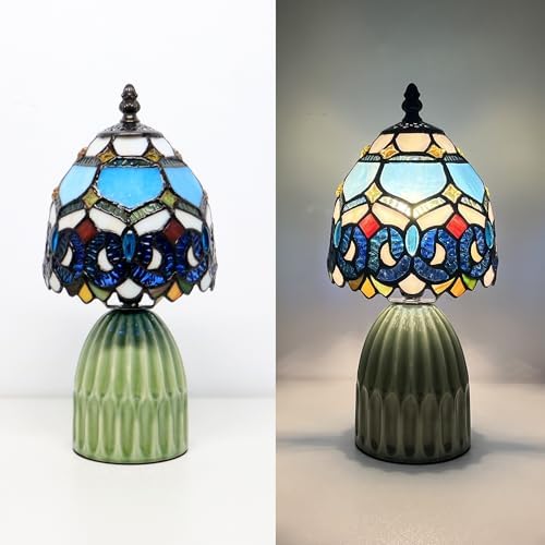 Tiffany Stained Glass Mushroom Table Lamp 12.5 Inch -Blue Jewelry