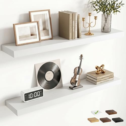 FLYJOE 36 Inch Floating Shelves for Wall Set of 2, 6.5" D Wood Grain Bathroom Shelves with Invisible Brackets, Easy Install Engineered Wood Storage Shelves for Kitchen, Living Room, Bedroom
