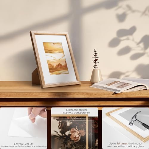 Fun Memories 8x10 Oak Picture Frame for Wall, 8x10 Frame with Matted to 5x7, Solid Wood Picture Frames for Wall Art Photo and Prints (Beige, 3 Pack)