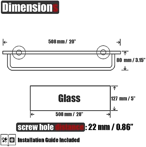 JQK Bathroom Glass Shelf, Shelf with 19 Inch Towel Bar Tempered Glass Shower Storage 20 by 5 inches, 304 Stainless Steel Brushed Gold Wall Mount, TGS100L20-BG