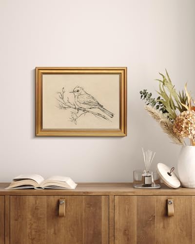 WHASAYART Gold Framed Vintage Wall Art for Living Room, Animals Painting Prints Shelf Decor for Kitchen, Aesthetic Bedroom Wall Art, Best Gifts for Friends or Family - Magpie 16L x 12W