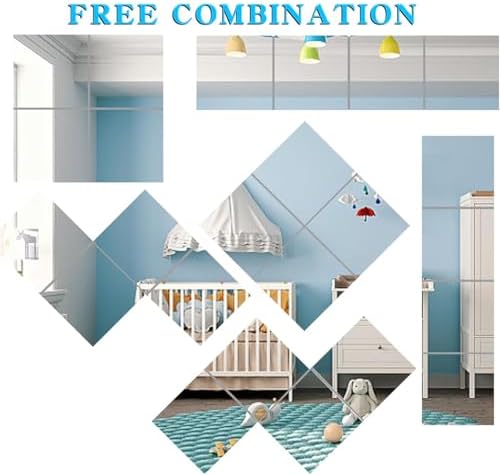 6-Piece Thick Acrylic Mirror Set for Walls, 12 x 12 inch self-Adhesive Frameless Small Mirror Tiles, Flexible Plastic Lenses for Bedroom, Home, and Gym Doors(6 pcs 12x12inch)