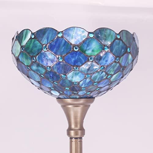 Tiffany Floor Lamp Stained Glass Torch 12X12X67 Inch Sea Blue Pearl