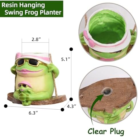 Swing Frog Hanging Planters for Indoor Plants, 6.3 Inch Hanging Baskets for Plants Outdoor, Small Succulent Pots with Drainage Hole, Resin Plant Hangers Outdoor for String Of Pearls, Gift for Mom