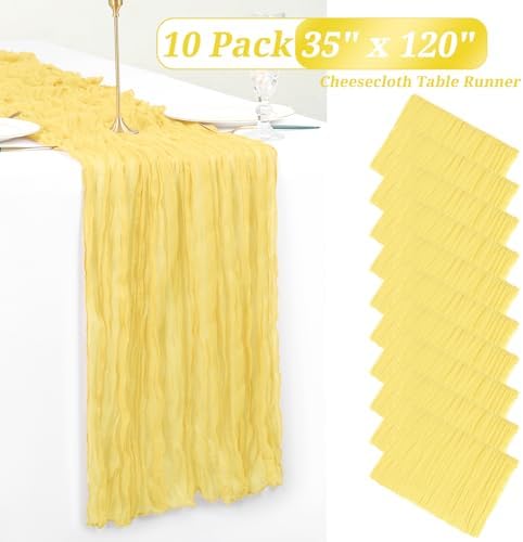 10 Pack Light Yellow Cheesecloth Table Runner, Extra Wide 35x120 Inch