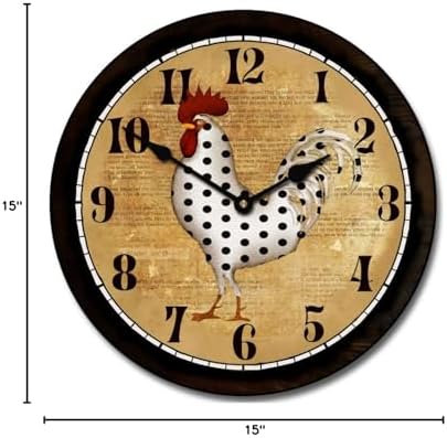 Polka Dot Rooster Wall Clock | Ultra Quiet Quartz Mechanism | Hand Made in USA Beautiful Crisp Lasting Color | Comes in 8 Sizes | 15-Inch