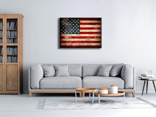 Pyradecor Walnut Framed Canvas Wall Art Old Vintage American Flag Canvas Prints Abstract Pictures Paintings for Office Home Decorations