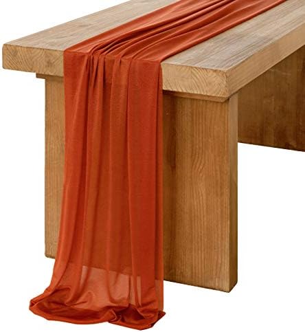 Ling's Moment 10Ft Burnt Orange Sheer Chiffon Table Runner