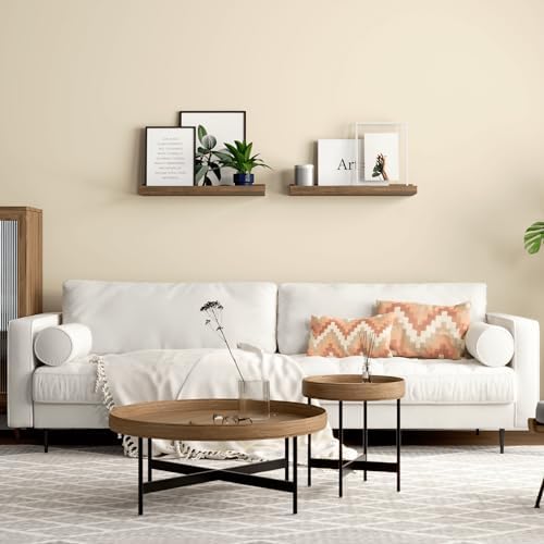Boswillon Floating Shelves Set of 2, Small Wall Shelf with Lip, 16in, Brown