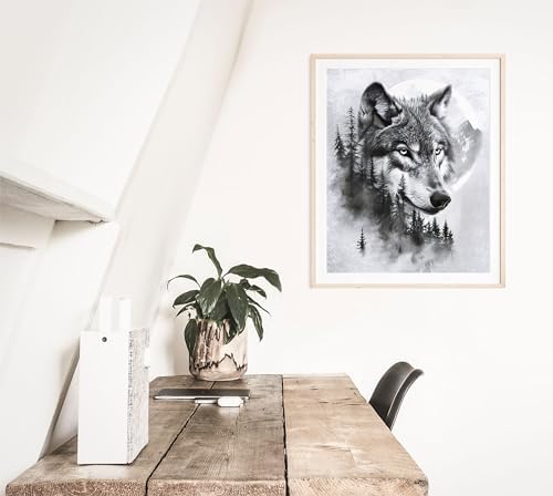 DREAM BIG PRINTABLES Double Exposure Wolf Sketch - 8x10 (Unframed) | Exquisite and Majestic Wildlife Inspired Wall Decor | Wall Decor for Modern Home and Office Spaces