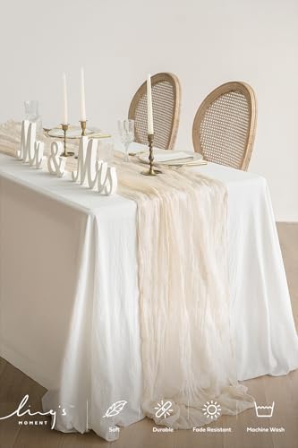 Ling's Moment 10Ft Ivory Cheesecloth Table Runner