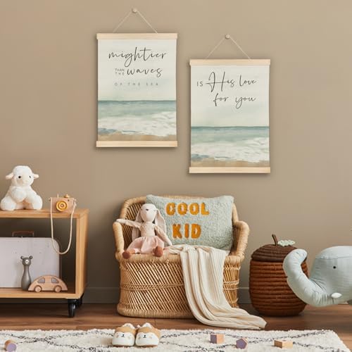 SereneHanctuary Christian East Coast Wall Art, Bible Verses Wall Decor, Inspirational Coastal Beach Poster Hanger Frame for Church Home Bedroom Living Room Decor, 12x16 Inches Set of 2