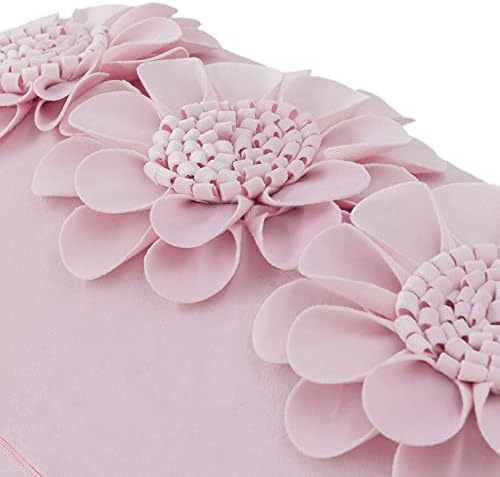 JWH 3D Flower Throw Pillow Cover, Velvet, Bright Pink, 12x20 Inches